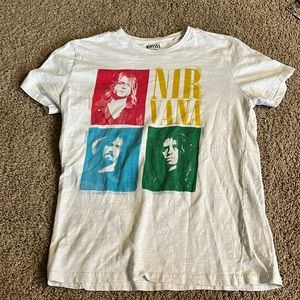 NIRVANA White Tee with Red, Yellow, Blue, and Green Graphics